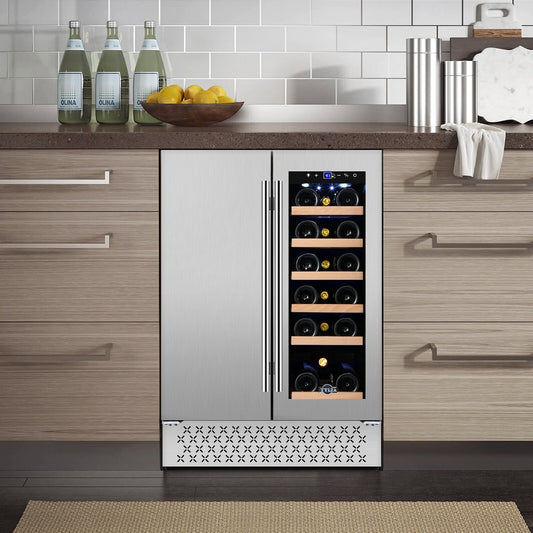 Tylza 18 Bottle and 57 Can Wine and Beverage Lovers Collection Dual Zone Built-In Wine & Beverage Refrigerator in Stainless Steel