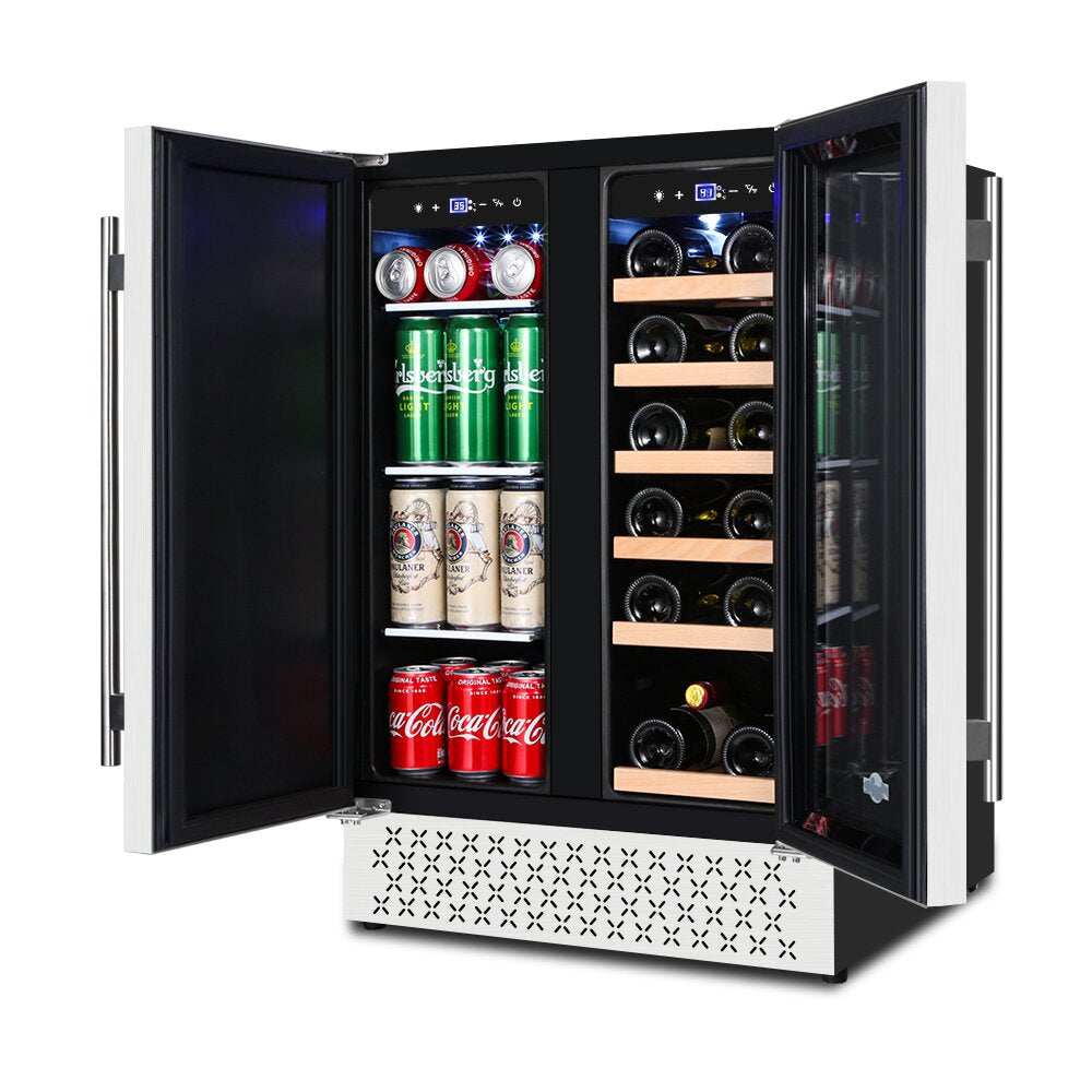 Tylza 18 Bottle and 57 Can Wine and Beverage Lovers Collection Dual Zone Built-In Wine & Beverage Refrigerator in Stainless Steel