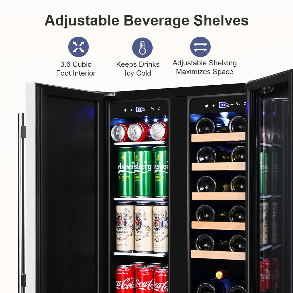 Tylza 18 Bottle and 57 Can Wine and Beverage Lovers Collection Dual Zone Built-In Wine & Beverage Refrigerator in Stainless Steel