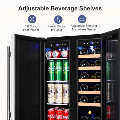 Tylza 18 Bottle and 57 Can Wine and Beverage Lovers Collection Dual Zone Built-In Wine & Beverage Refrigerator in Stainless Steel