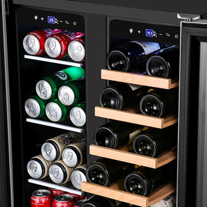 Tylza 18 Bottle and 57 Can Wine and Beverage Lovers Collection Dual Zone Built-In Wine & Beverage Refrigerator in Stainless Steel