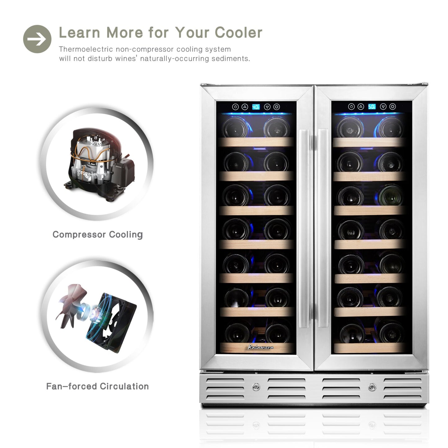 Kalamera 40 Bottle Dual Zone Built-In Wine Refrigerator