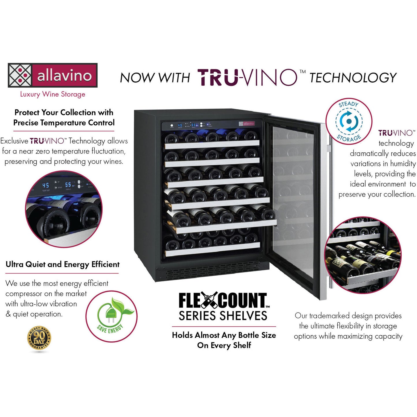 Allavino 56 Bottle Single Zone Freestanding/Built-In Wine Refrigerator