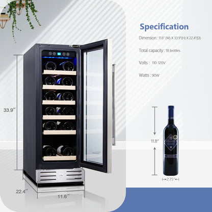 Kalamera Built-In Refrigeration 18 Bottle Single Zone Freestanding/Built-In Wine Refrigerator