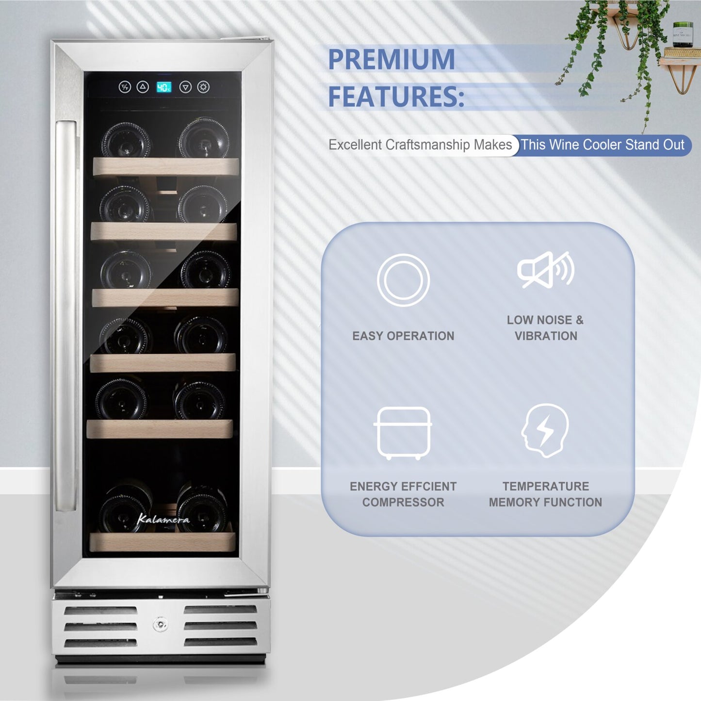 Kalamera Built-In Refrigeration 18 Bottle Single Zone Freestanding/Built-In Wine Refrigerator