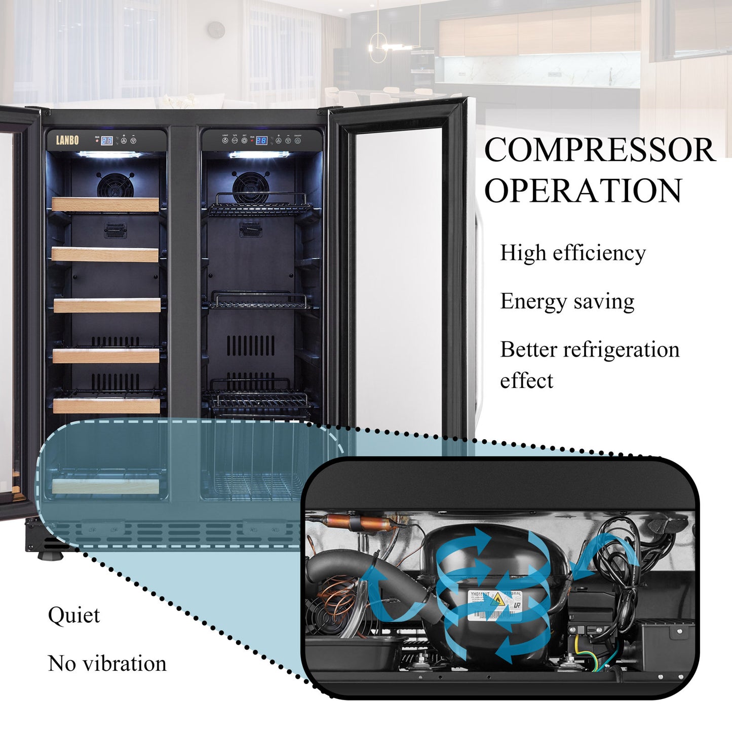 Lanbo Freestanding Refrigeration 18 Bottle and 55 Can Dual Zone Freestanding/Built-In Wine & Beverage Refrigerator