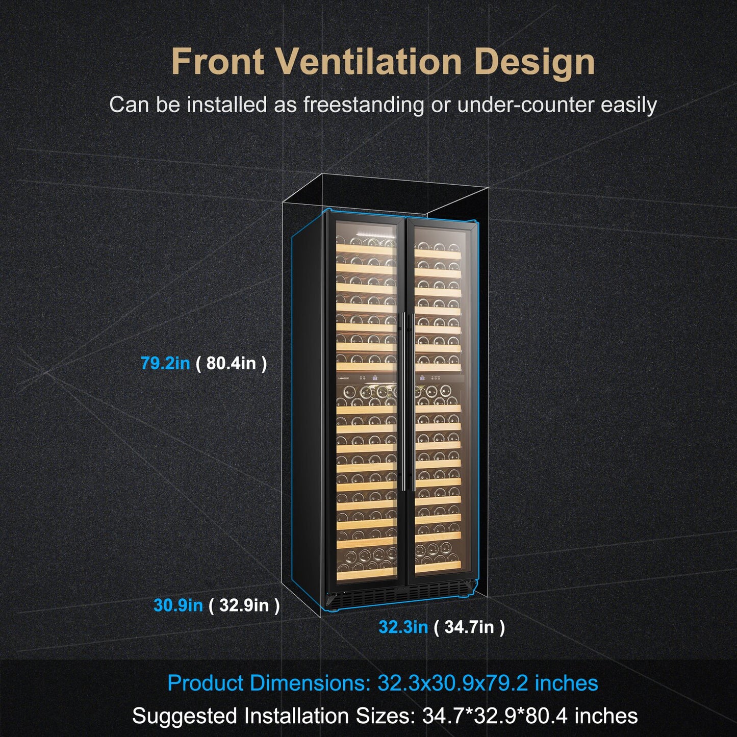 Lanbopro 287 Bottle Dual Zone Freestanding/Built-In Wine Refrigerator