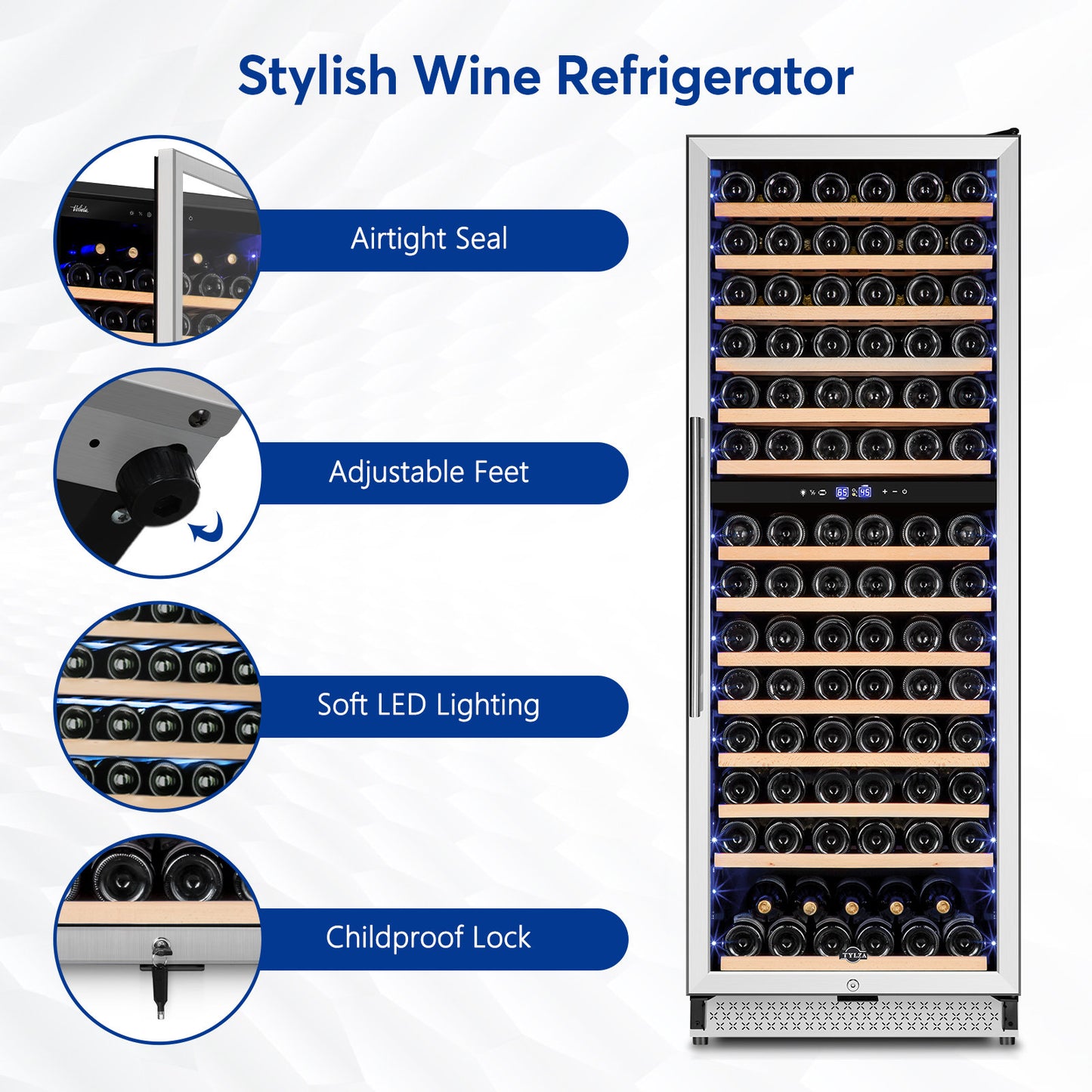 Tylza Wine Lovers Collection 154 Bottle Dual Zone Freestanding/Built-In Wine Refrigerator